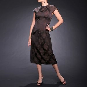TAHARI Brown High Neck Dress
